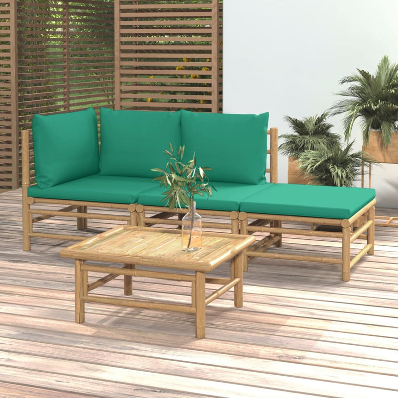 vidaXL 4 Piece Garden Lounge Set with Green Cushions  Bamboo