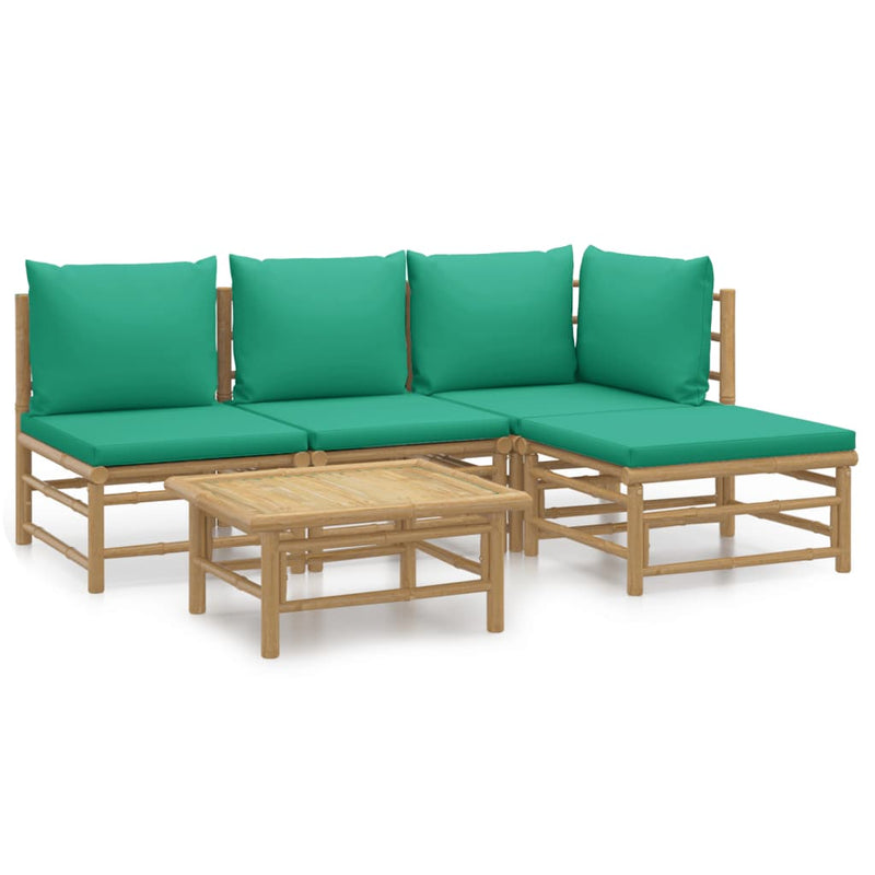 vidaXL 5 Piece Garden Lounge Set with Green Cushions  Bamboo