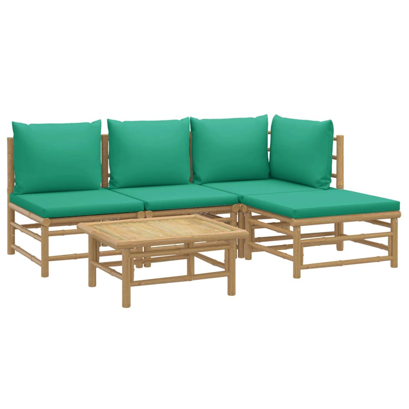 vidaXL 5 Piece Garden Lounge Set with Green Cushions  Bamboo