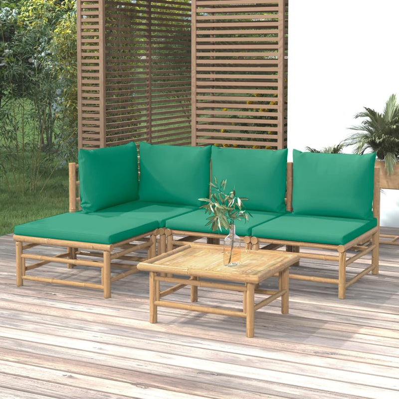 vidaXL 5 Piece Garden Lounge Set with Green Cushions  Bamboo