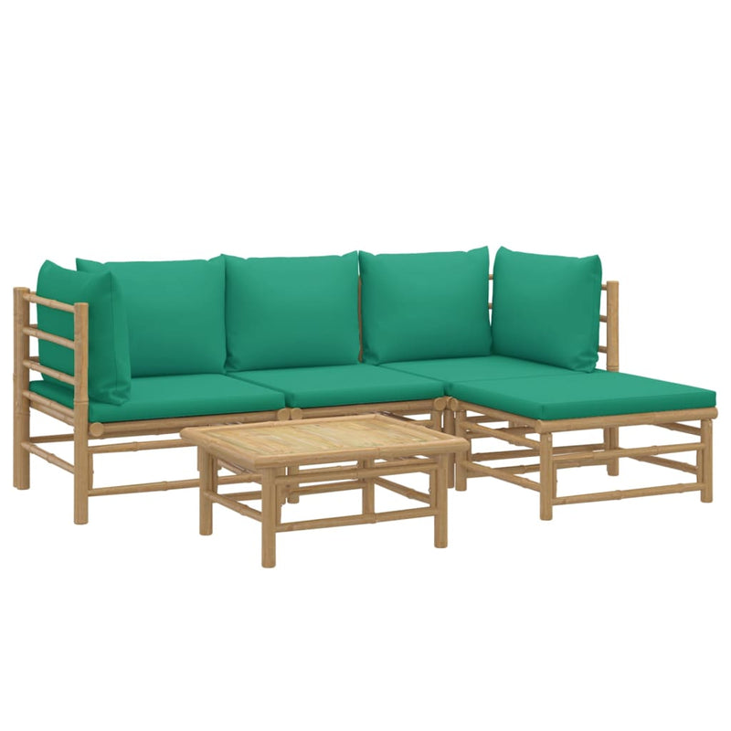 vidaXL 5 Piece Garden Lounge Set with Green Cushions  Bamboo