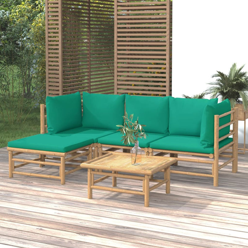 vidaXL 5 Piece Garden Lounge Set with Green Cushions  Bamboo