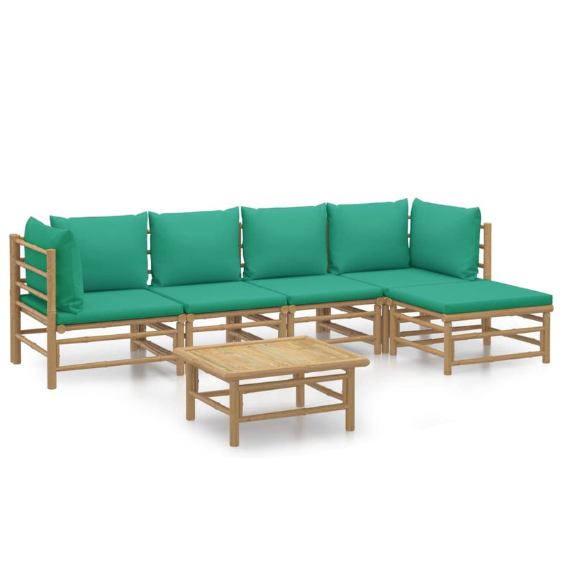 vidaXL 6 Piece Garden Lounge Set with Green Cushions  Bamboo