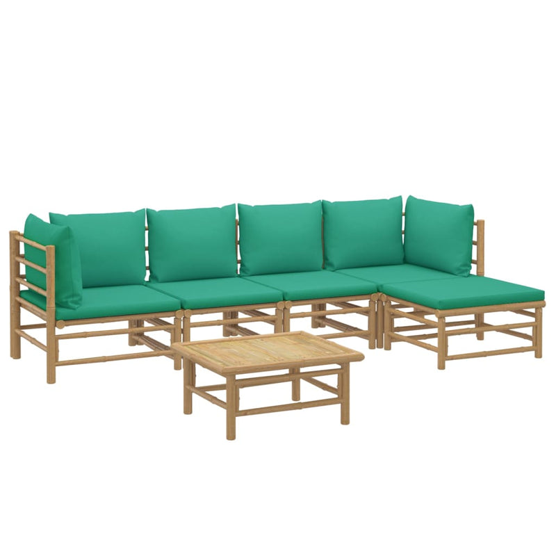 vidaXL 6 Piece Garden Lounge Set with Green Cushions  Bamboo
