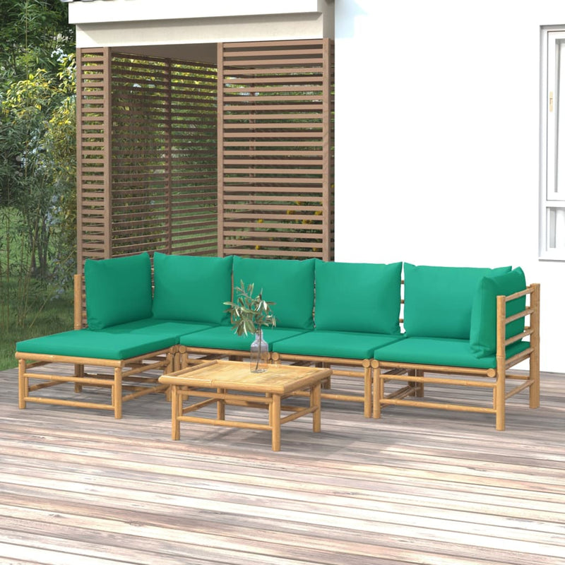 vidaXL 6 Piece Garden Lounge Set with Green Cushions  Bamboo