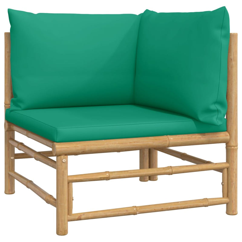 vidaXL Garden Corner Sofas with Green Cushions 2 pcs Bamboo