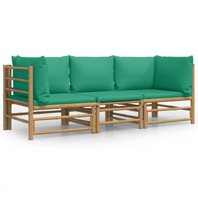 vidaXL 3 Piece Garden Lounge Set with Green Cushions  Bamboo