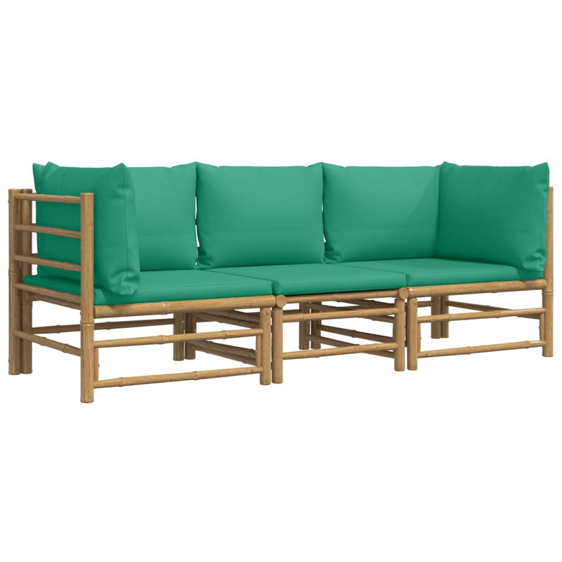 vidaXL 3 Piece Garden Lounge Set with Green Cushions  Bamboo