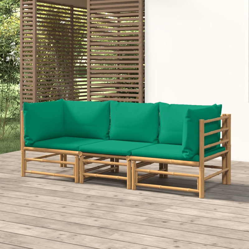 vidaXL 3 Piece Garden Lounge Set with Green Cushions  Bamboo