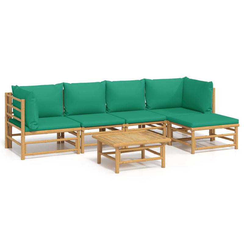 vidaXL 6 Piece Garden Lounge Set with Green Cushions  Bamboo