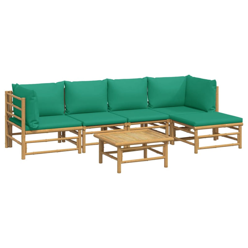 vidaXL 6 Piece Garden Lounge Set with Green Cushions  Bamboo