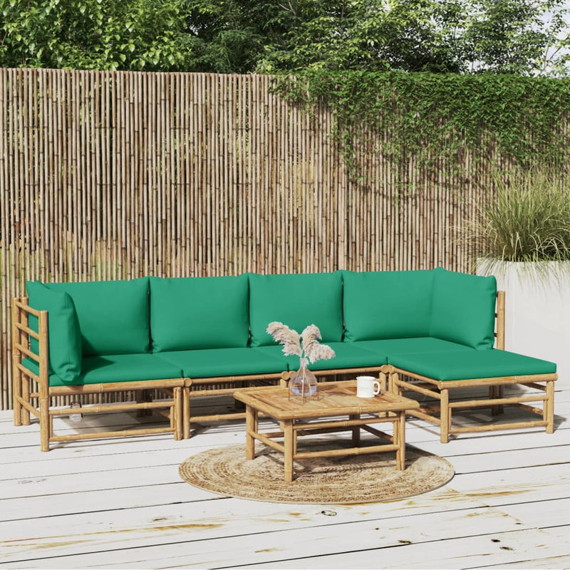 vidaXL 6 Piece Garden Lounge Set with Green Cushions  Bamboo