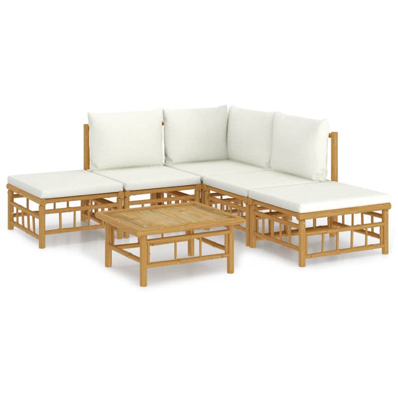 vidaXL 6 Piece Garden Lounge Set with Cream White Cushions  Bamboo