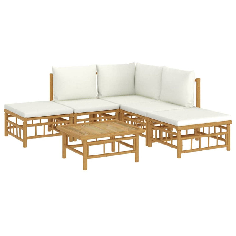 vidaXL 6 Piece Garden Lounge Set with Cream White Cushions  Bamboo