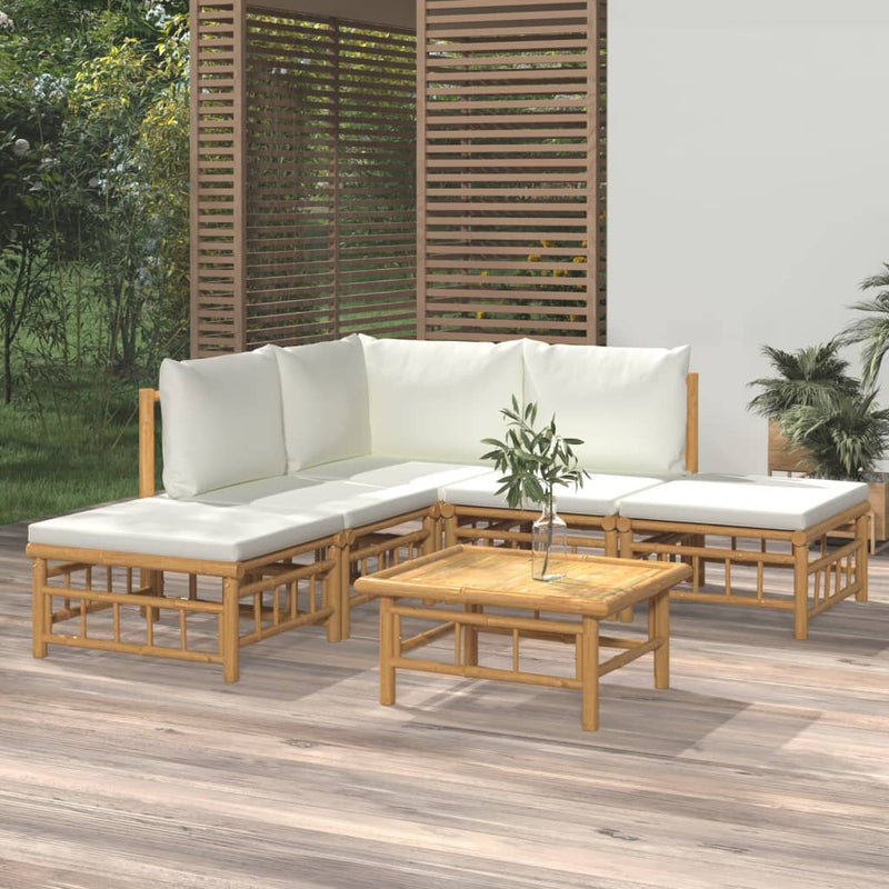 vidaXL 6 Piece Garden Lounge Set with Cream White Cushions  Bamboo