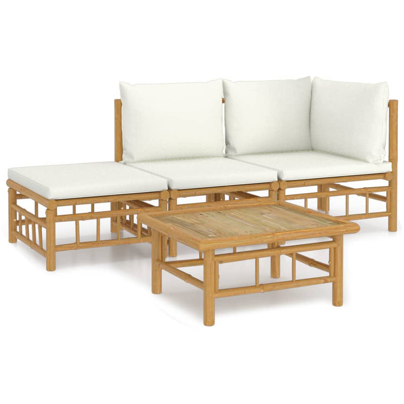 vidaXL 4 Piece Garden Lounge Set with Cream White Cushions  Bamboo