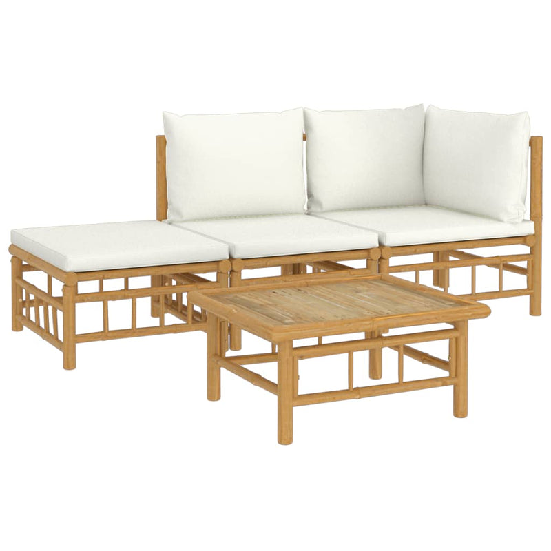 vidaXL 4 Piece Garden Lounge Set with Cream White Cushions  Bamboo