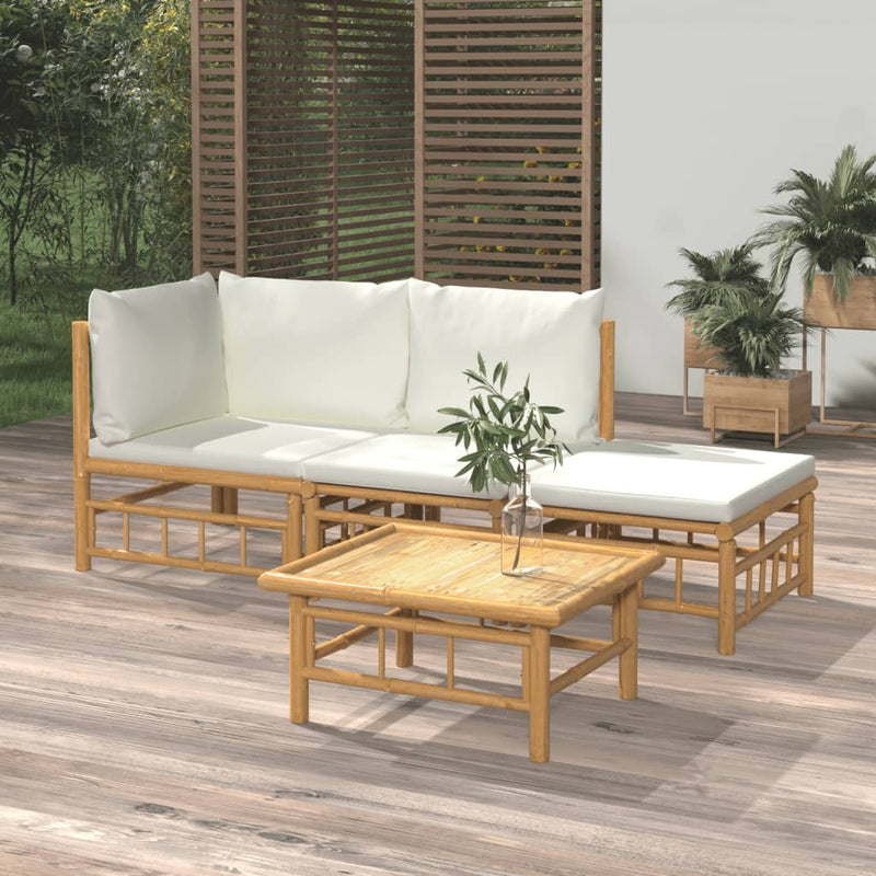 vidaXL 4 Piece Garden Lounge Set with Cream White Cushions  Bamboo