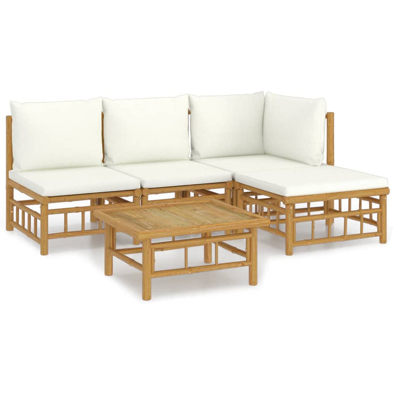 vidaXL 5 Piece Garden Lounge Set with Cream White Cushions  Bamboo