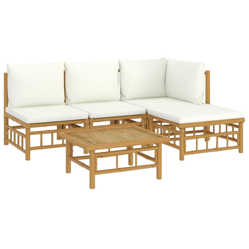 vidaXL 5 Piece Garden Lounge Set with Cream White Cushions  Bamboo