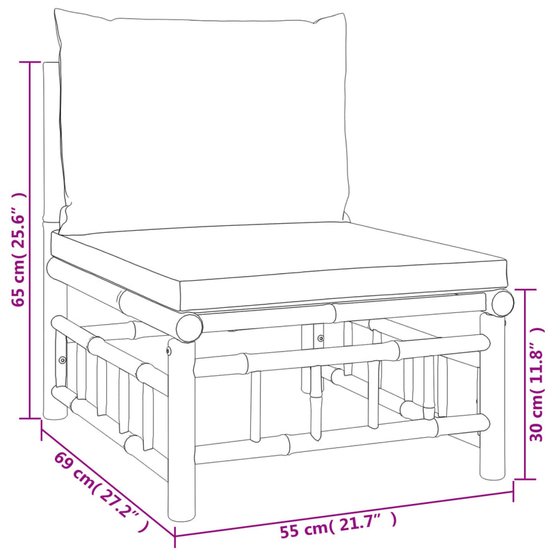 vidaXL 5 Piece Garden Lounge Set with Cream White Cushions  Bamboo