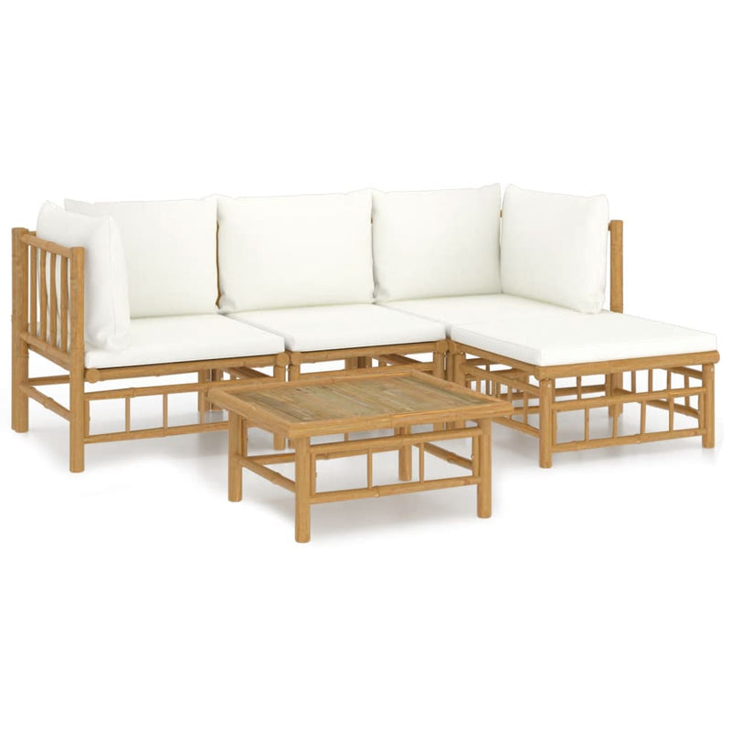 vidaXL 5 Piece Garden Lounge Set with Cream White Cushions  Bamboo