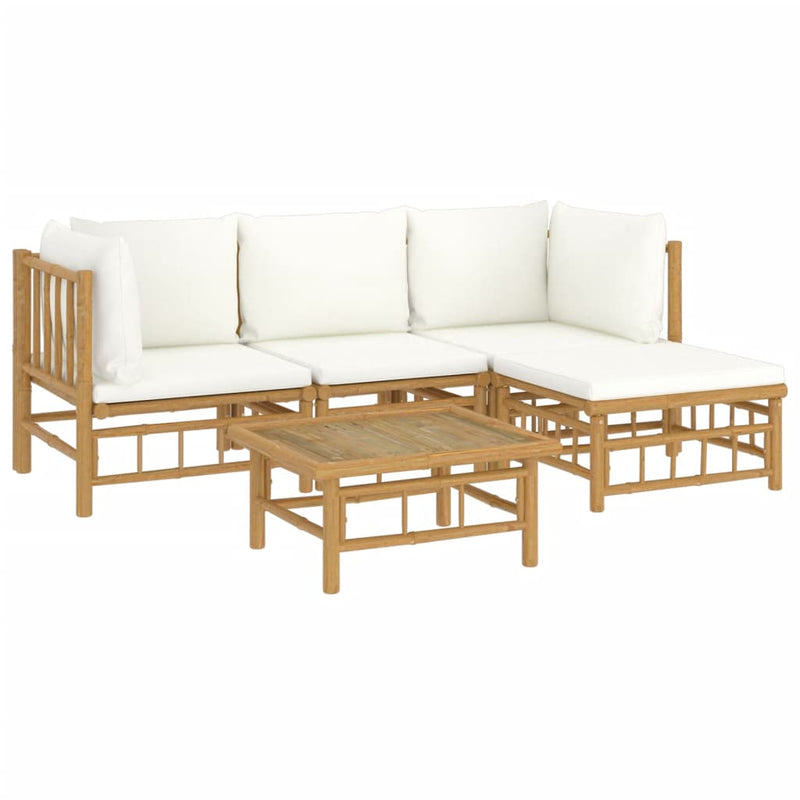 vidaXL 5 Piece Garden Lounge Set with Cream White Cushions  Bamboo