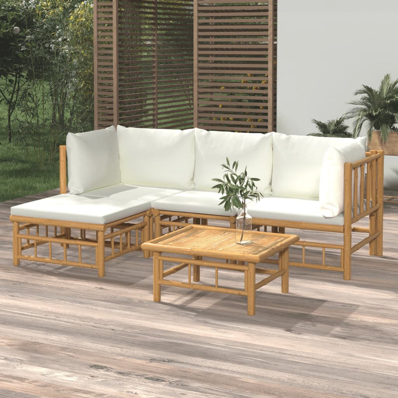 vidaXL 5 Piece Garden Lounge Set with Cream White Cushions  Bamboo