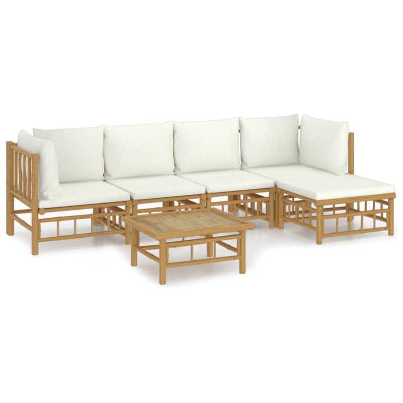 vidaXL 6 Piece Garden Lounge Set with Cream White Cushions  Bamboo