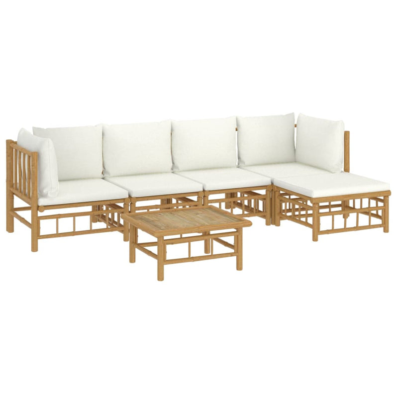 vidaXL 6 Piece Garden Lounge Set with Cream White Cushions  Bamboo