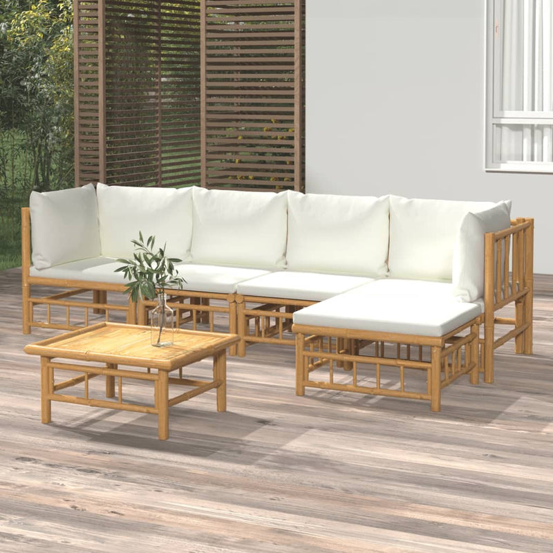 vidaXL 6 Piece Garden Lounge Set with Cream White Cushions  Bamboo