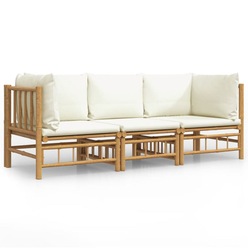 vidaXL 3 Piece Garden Lounge Set with Cream White Cushions  Bamboo