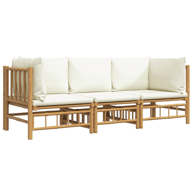 vidaXL 3 Piece Garden Lounge Set with Cream White Cushions  Bamboo