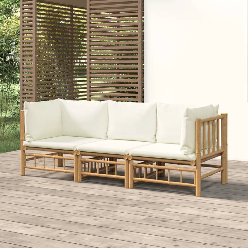 vidaXL 3 Piece Garden Lounge Set with Cream White Cushions  Bamboo