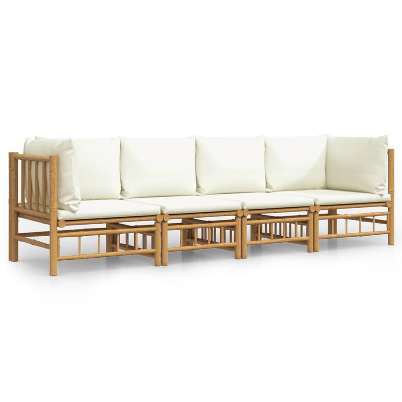 vidaXL 4 Piece Garden Lounge Set with Cream White Cushions  Bamboo