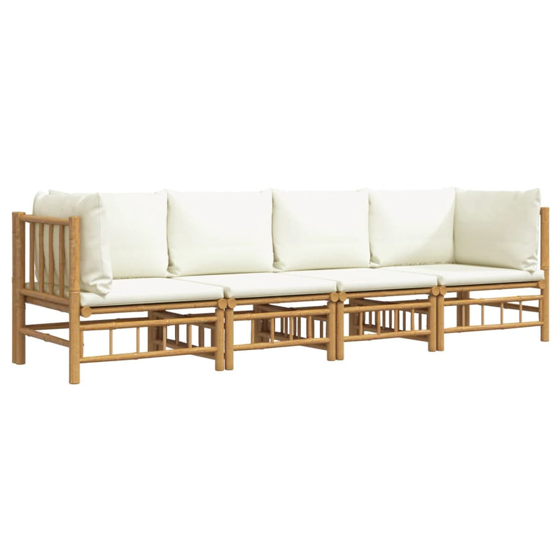 vidaXL 4 Piece Garden Lounge Set with Cream White Cushions  Bamboo