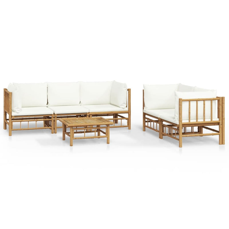 vidaXL 6 Piece Garden Lounge Set with Cream White Cushions  Bamboo