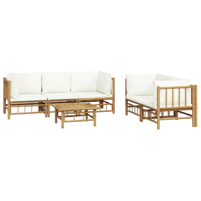 vidaXL 6 Piece Garden Lounge Set with Cream White Cushions  Bamboo