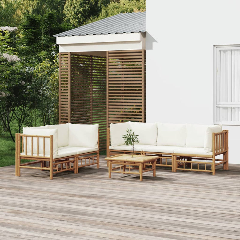 vidaXL 6 Piece Garden Lounge Set with Cream White Cushions  Bamboo