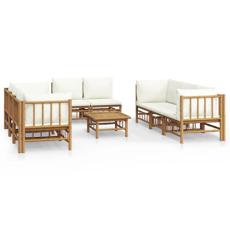vidaXL 9 Piece Garden Lounge Set with Cream White Cushions  Bamboo
