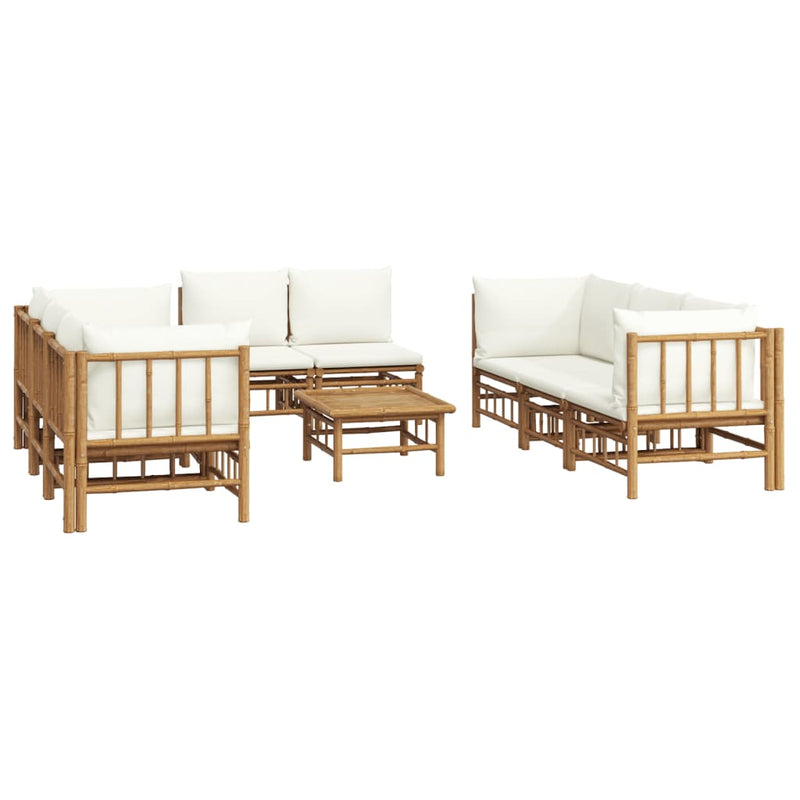 vidaXL 9 Piece Garden Lounge Set with Cream White Cushions  Bamboo