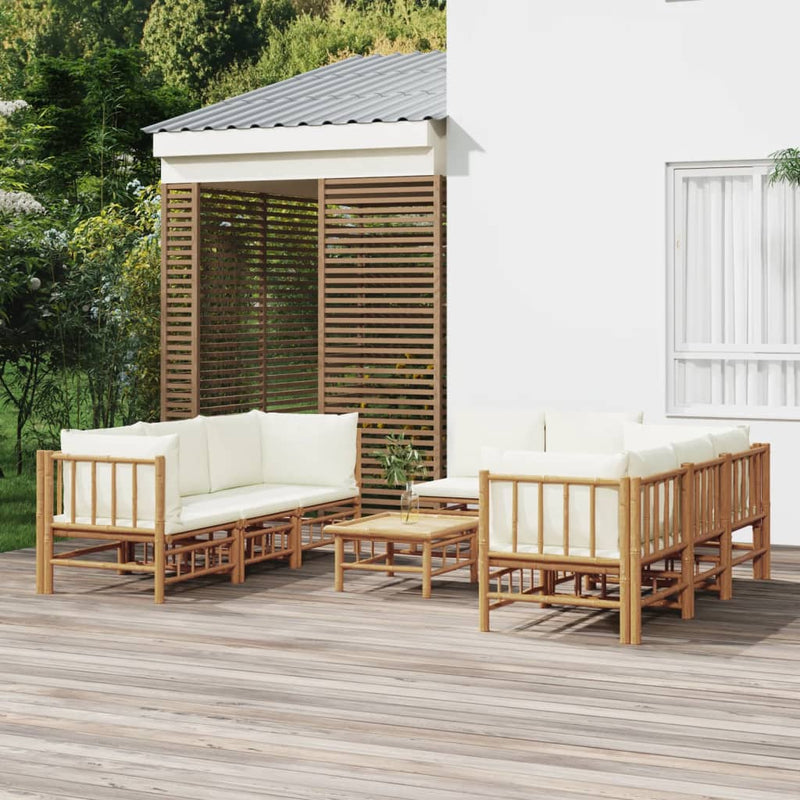 vidaXL 9 Piece Garden Lounge Set with Cream White Cushions  Bamboo
