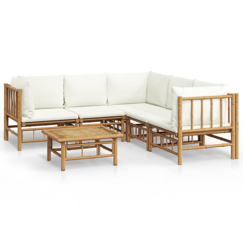 vidaXL 6 Piece Garden Lounge Set with Cream White Cushions  Bamboo