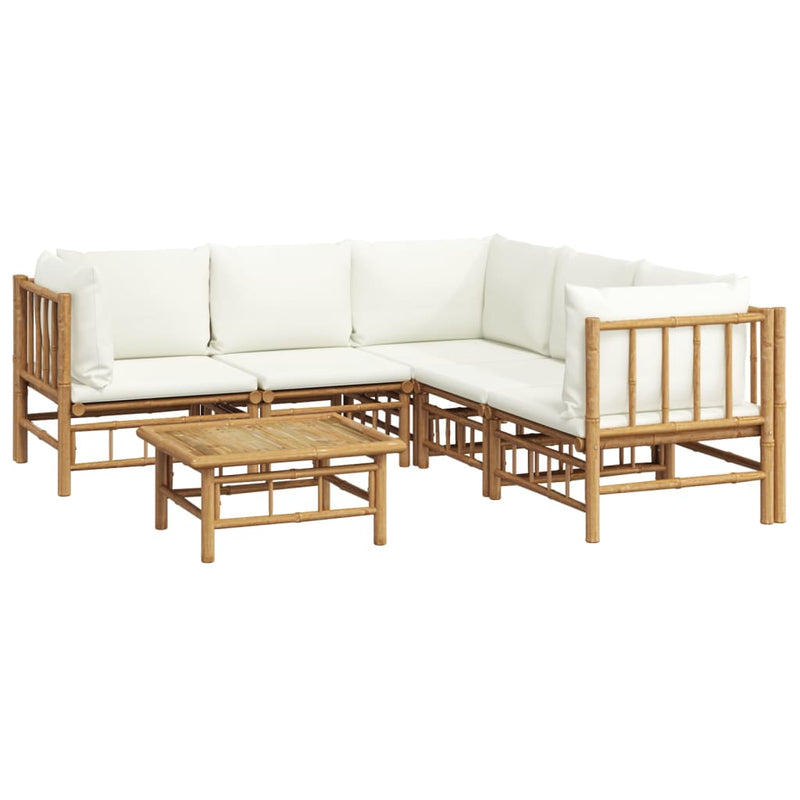vidaXL 6 Piece Garden Lounge Set with Cream White Cushions  Bamboo