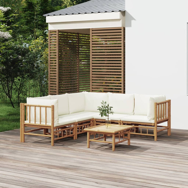 vidaXL 6 Piece Garden Lounge Set with Cream White Cushions  Bamboo
