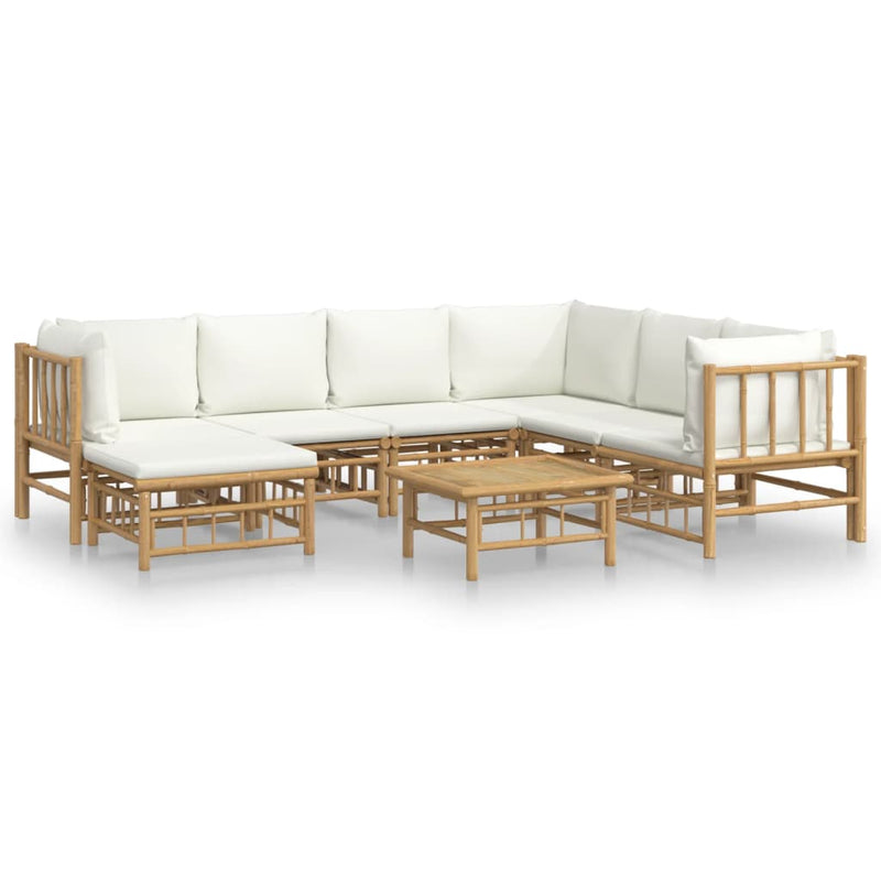vidaXL 8 Piece Garden Lounge Set with Cream White Cushions  Bamboo