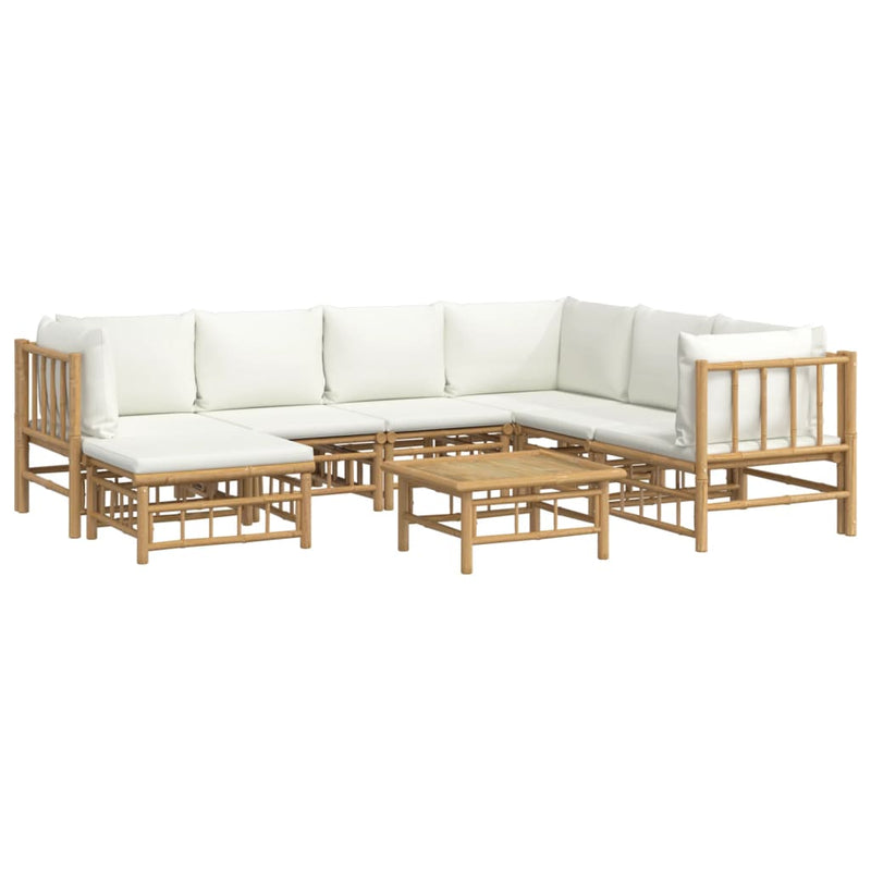 vidaXL 8 Piece Garden Lounge Set with Cream White Cushions  Bamboo