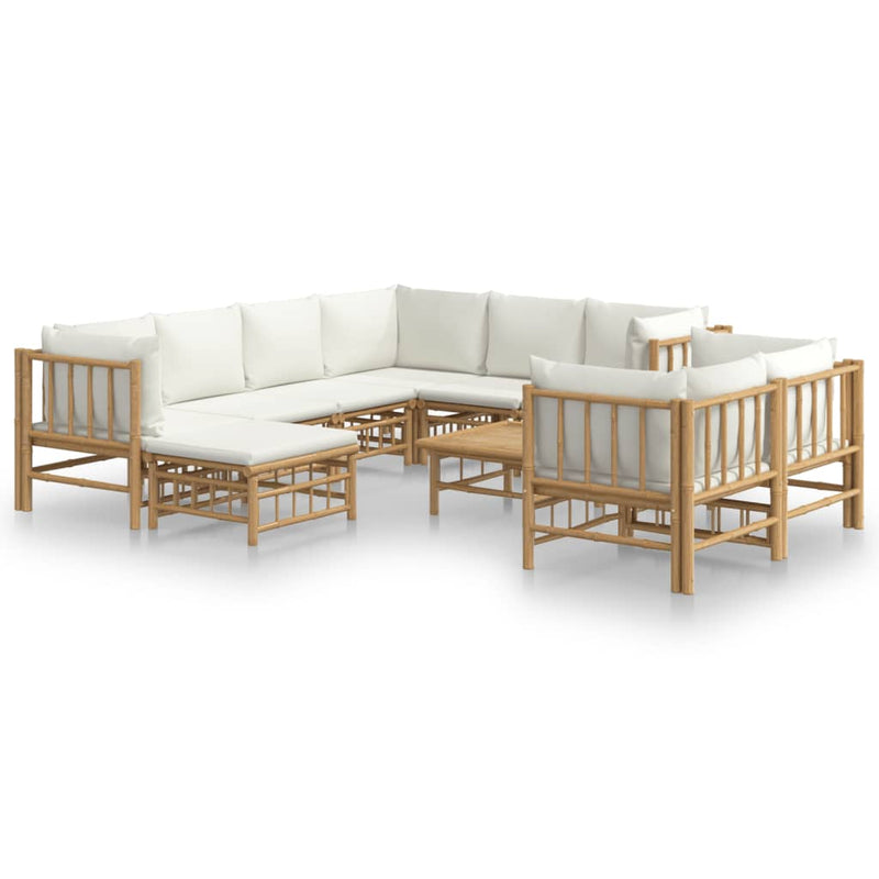vidaXL 10 Piece Garden Lounge Set with Cream White Cushions  Bamboo
