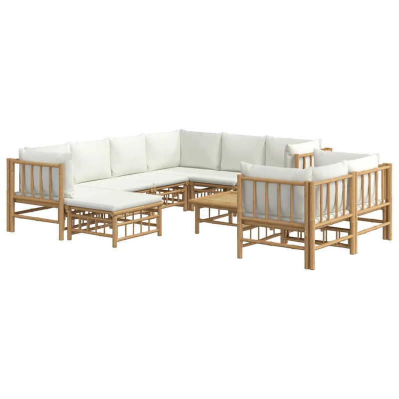 vidaXL 10 Piece Garden Lounge Set with Cream White Cushions  Bamboo