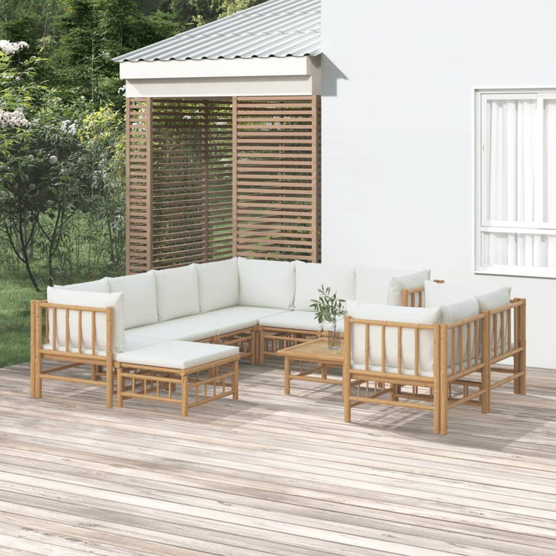 vidaXL 10 Piece Garden Lounge Set with Cream White Cushions  Bamboo